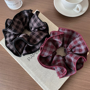 韩系格纹双层大肠发圈女气质扎头发丸子头发绳低马尾头绳复古发饰