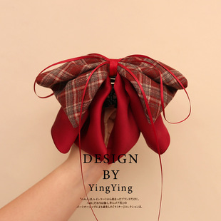 义乌工厂新款红色蝴蝶结飘带发夹女后脑勺马尾夹子高级感发饰头饰