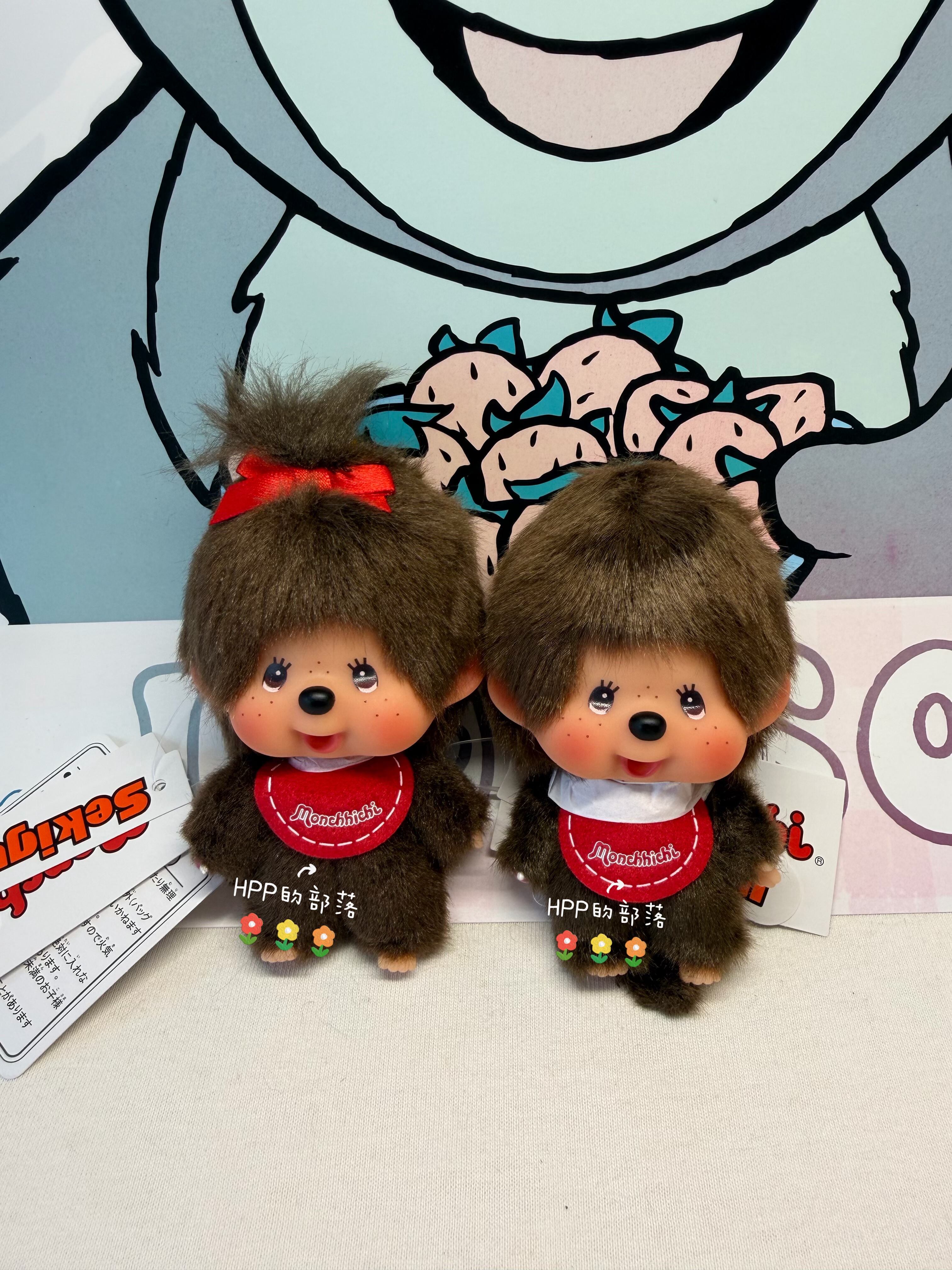蒙奇奇 monchhichi 基本款 红围兜 SS号站姿 对娃 小大头挂件 D2