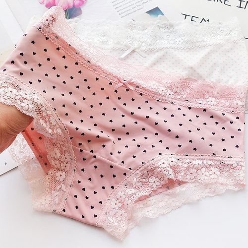 PINK宽蕾丝牛奶丝性感低腰三角裤