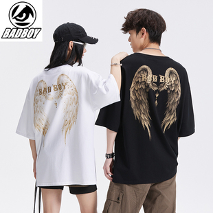 BADBOY官方正品暗夜金羽情侣款潮牌朋克短袖T恤烫金老鹰翅膀新款