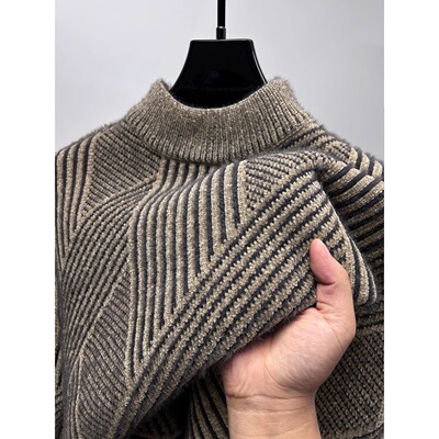 冬季半高领毛衣男高领加绒加厚