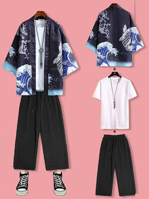 三件套仙鹤印花道袍上衣服情侣