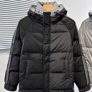 羽绒服男潮牌2025厚冬条纹外套青少年东北初高中大学生冲锋衣派克