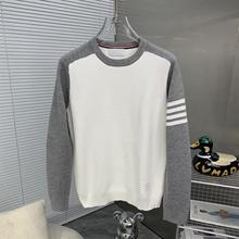 秋冬季潮牌tb套头式毛衣男女长袖圆领线衣休闲百搭撞色针织打底衫