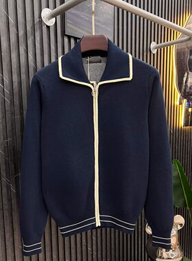 时尚男款拉链翻领开衫毛衣冬季