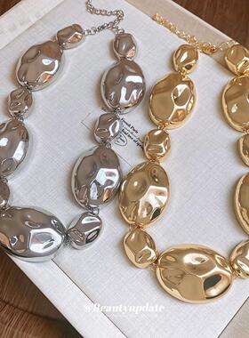 金属椭圆项链耳环套装欧美个性夸张锁骨链小众轻奢高级感饰品