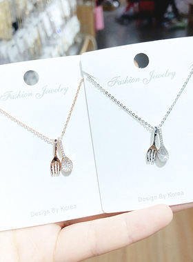 直播同款锁骨链锆石汤勺叉子项链女项饰一日三餐主题网红饰品