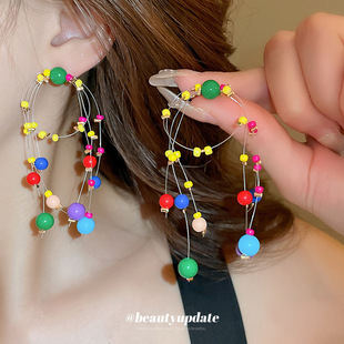 银针多巴胺小清新彩珠耳环女夏季新款百搭耳坠时尚轻奢度假风耳饰