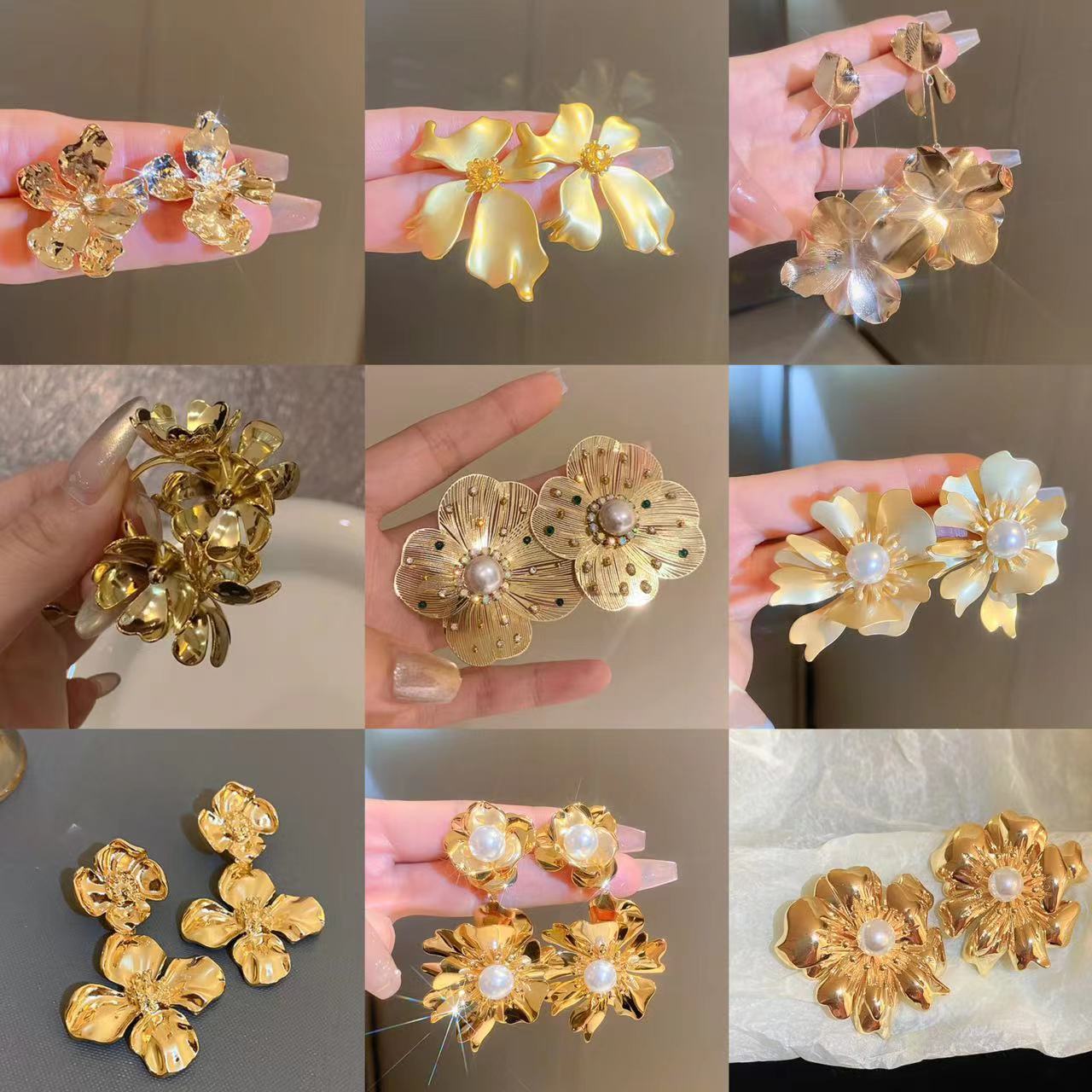银针金属花朵耳环欧美时尚夸张大气耳钉走秀轻奢高级感耳饰女
