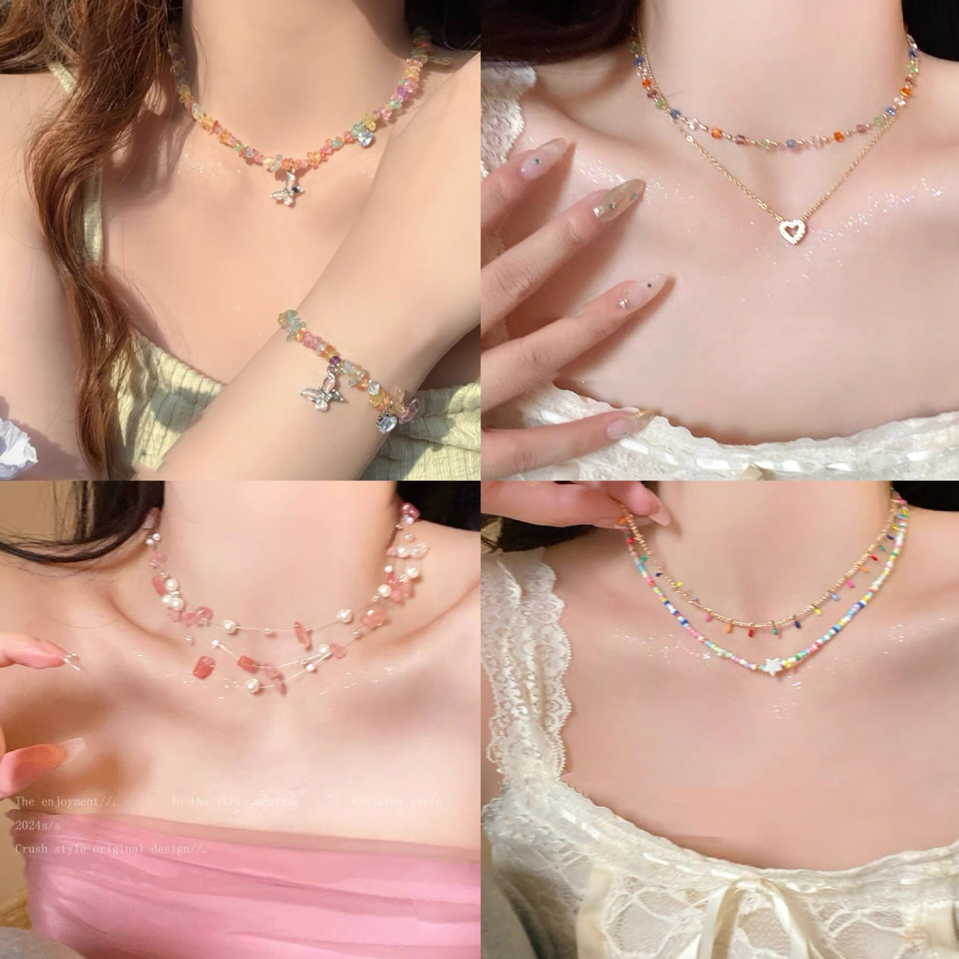 蝴蝶镶钻爱心锆石水晶项链时尚小清新百搭锁骨链夏季女高级感饰品