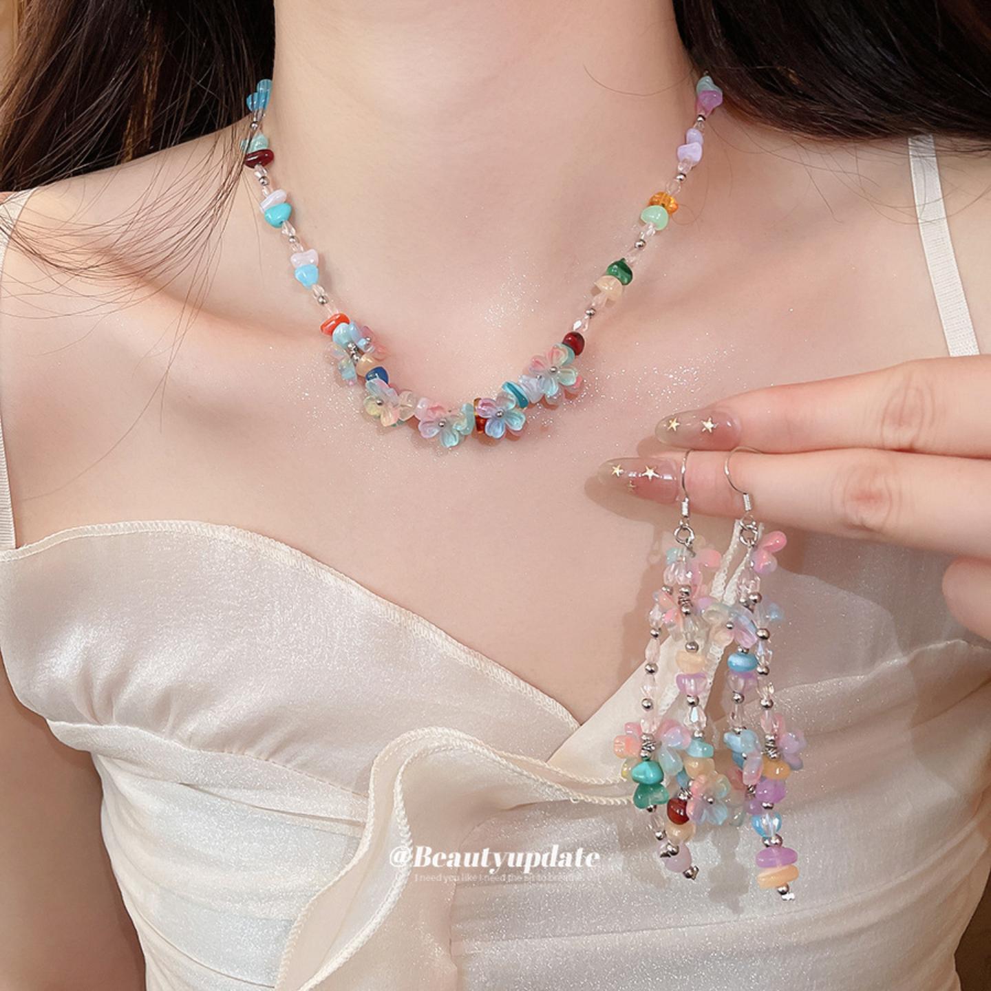 春日焕彩水晶石头树脂花朵项链女