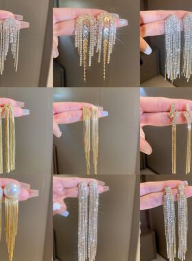 银针金属风长款锆石树叶流苏耳环精致时尚耳坠冷淡风轻奢气质耳饰