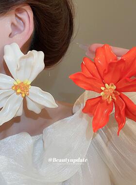 银针亚克力花朵超大耳环度假风气质耳钉独特气质耳饰轻奢高级感女