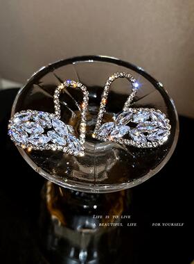 银针镶钻锆石镂空爱心耳环女欧美夸张设计感气质耳钉闪钻耳饰