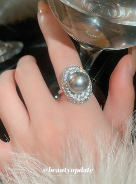 法式轻奢ins珍珠椭圆戒指新中式独特设计指环高级感通勤食指戒女