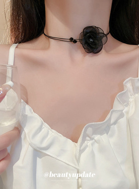 欧根纱花朵水晶双层颈链复古气质时尚个性项圈小众轻奢百搭项链女