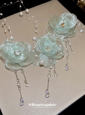 春夏ins风超仙花朵珍珠耳环项链甜美清新锁骨链韩系百搭首饰套装