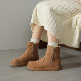 3cm厚底雪地靴女冬季加绒保暖防滑短靴百搭拉链女靴大码棉靴40-43