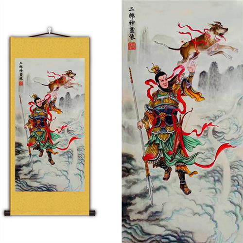 二郎神画像神像人物杨戬二郎神真君丝绸画二郎显圣君挂画卷轴