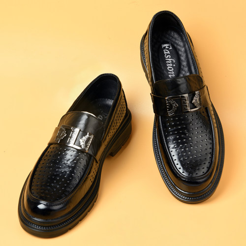 男士夏季薄款皮鞋镂空透气男鞋商务休闲豆豆鞋男皮凉鞋男款乐福鞋