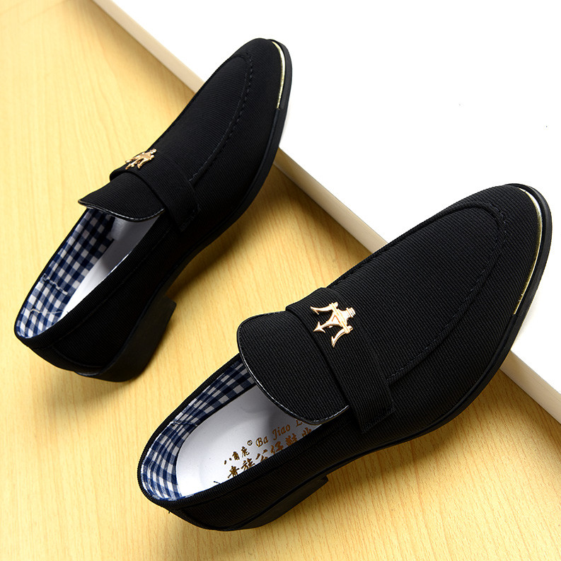 发型师鞋子尖头网帆布皮鞋男英伦