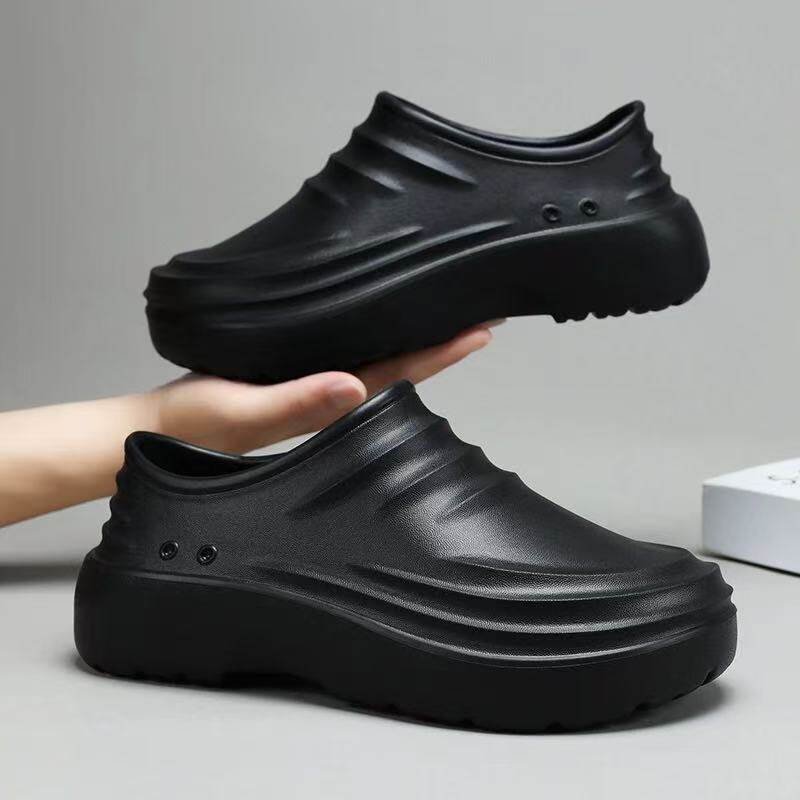 棉鞋防水包头拖厨师鞋外穿加棉防滑全包加厚踩屎感冬季保暖棉鞋男