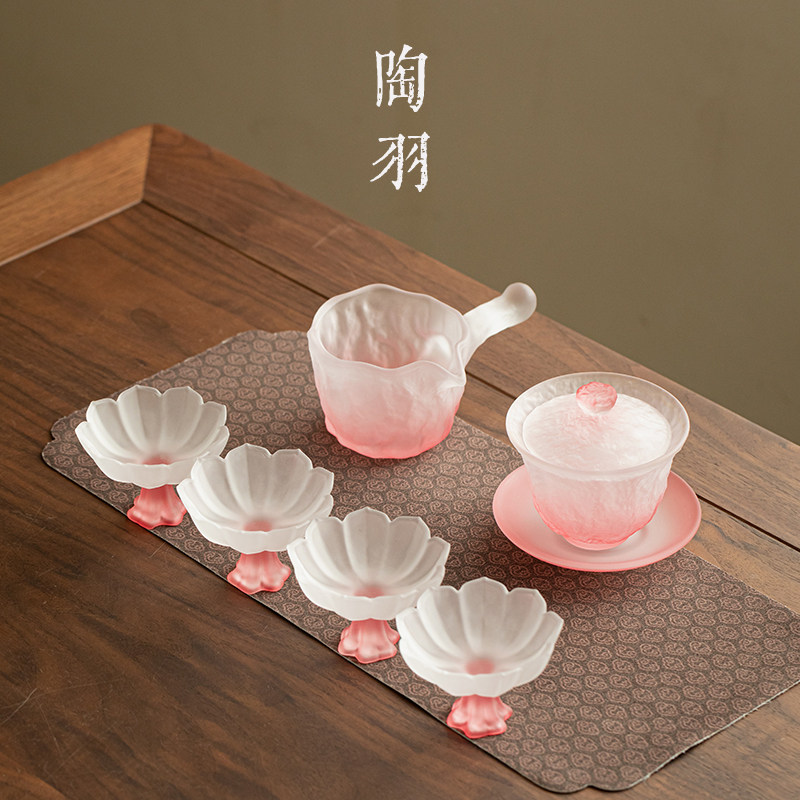 云涌上神盖碗小套组高档家用琉璃粉茶碗轻奢功夫茶具莲华杯套装