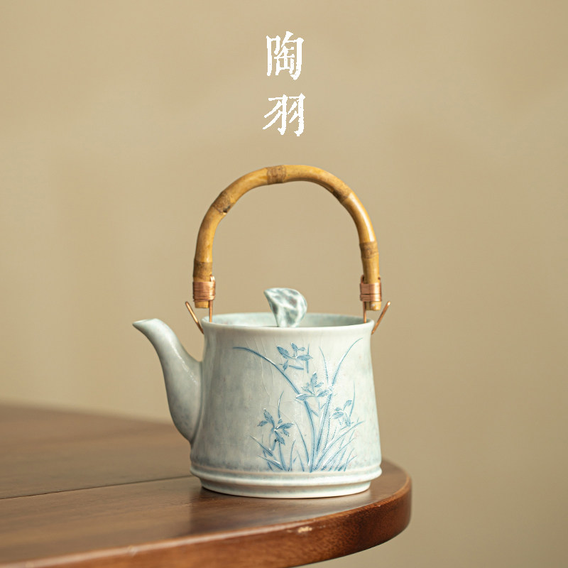 樱红冰姿雪兰提梁壶家用陶瓷茶壶防烫轻奢泡茶器功夫茶具泡茶壶