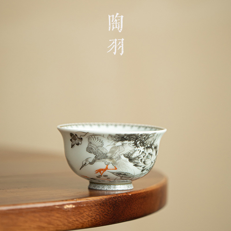 仿古釉墨彩福禄莲开小天心杯家用轻奢陶瓷茶杯功夫茶具主人杯单杯