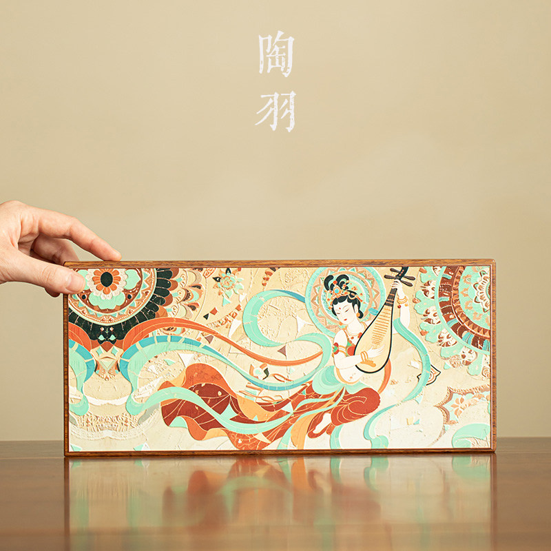 中式复古重竹干泡盘中国风浅白敦煌飞天云裳琵琶茶盘高档功夫茶具