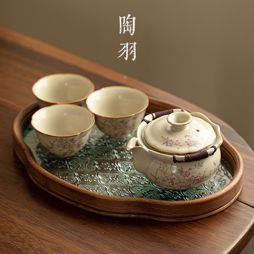 米黄汝窑手抓壶功夫茶具