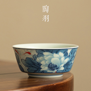 羊脂玉瓷满堂荷趣普洱杯茶杯主人杯单杯个人茶碗功夫茶具品茗杯