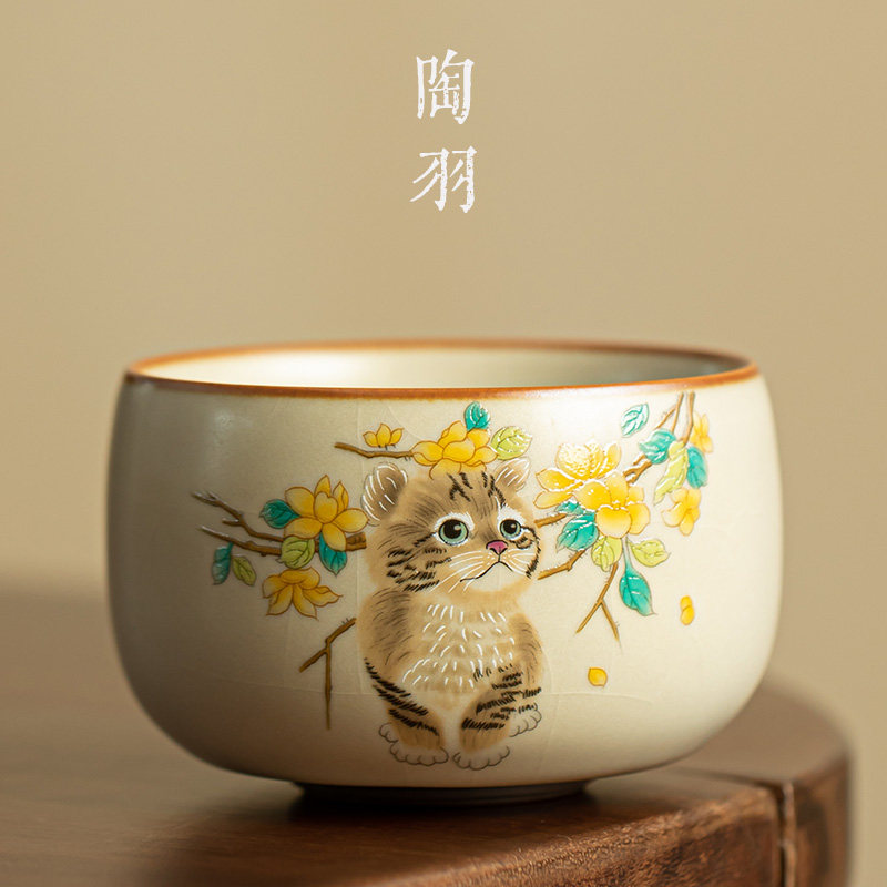 汝窑茶杯猫咪开片个人家用主人杯创意功夫茶具小茶杯品茗杯喝茶杯,餐饮具,茶杯,淘宝优惠券,粉丝福利购,淘宝优惠卷