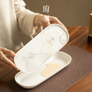 茶台功夫茶具家用茶海简约干泡台托盘密胺茶盘 现代小型沥储水式