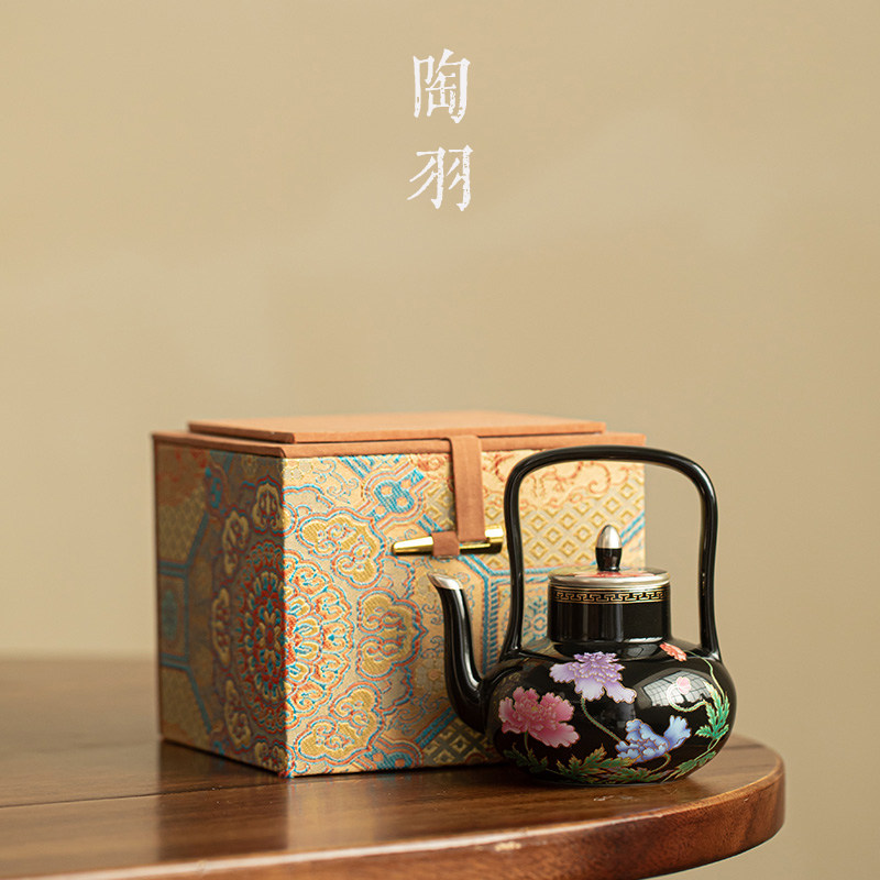虞美人牡丹提梁壶陶瓷轻奢