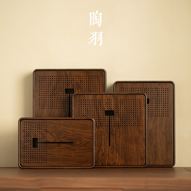 胡桃色竹制茶盤儲水茶臺家用