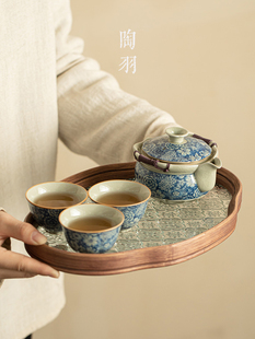 汝窑万华手抓壶盖碗家用一壶三杯防烫手冲茶碗茶杯茶盘功夫茶具