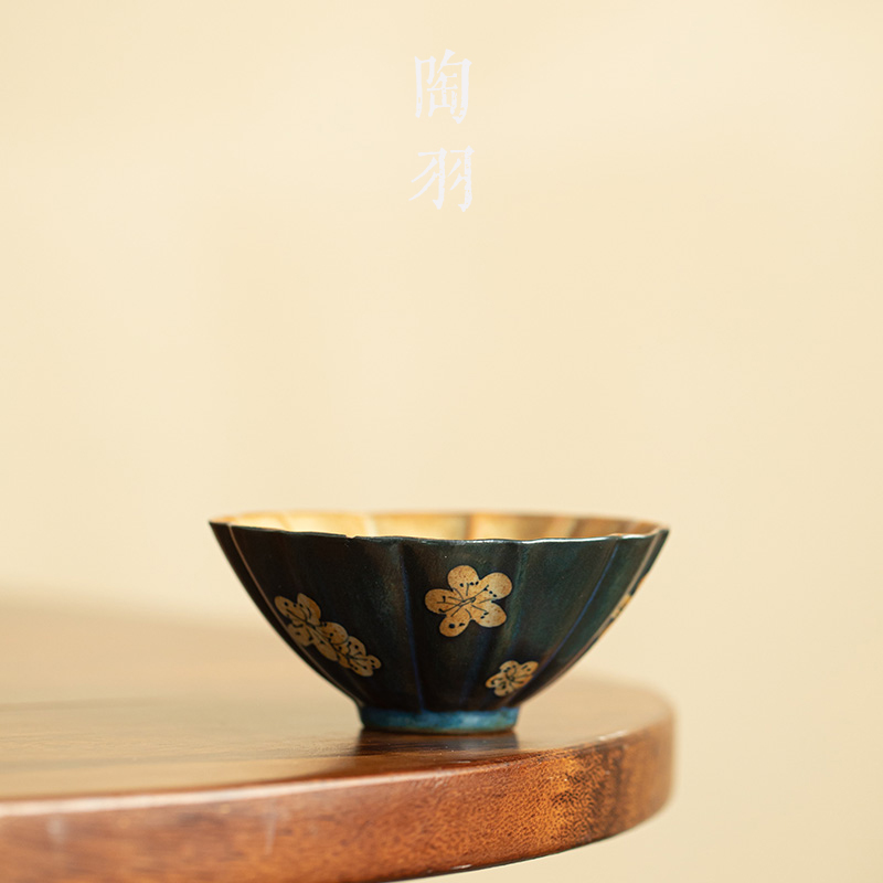 粉引蓝釉冰梅葵口杯家用陶瓷主人杯个人专用品茗杯单杯功夫茶具