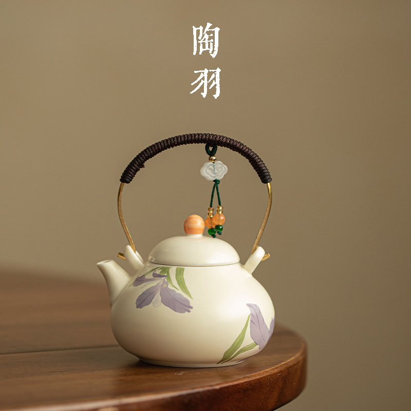米黄鸢尾花梨壶家用陶瓷泡茶壶