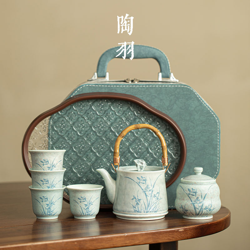 苏打烧冰姿雪兰提梁壶家用陶瓷茶壶茶杯功夫茶具泡茶器户外便携包