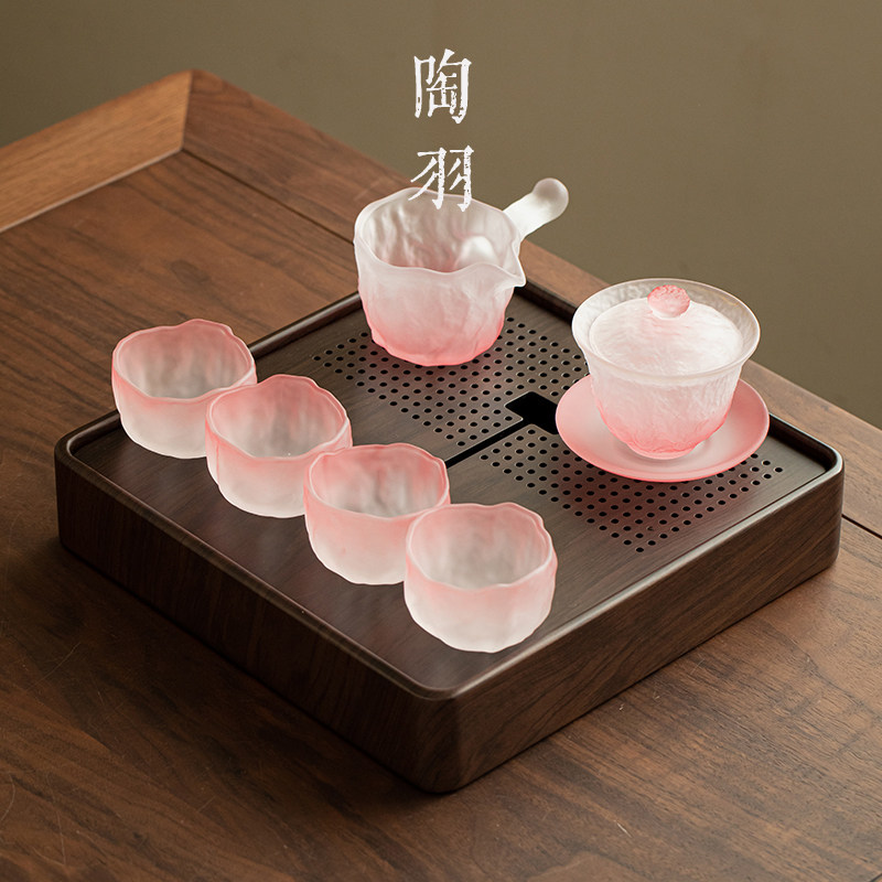 云涌上神盖碗浮熙方盘小套组高档防烫玻璃茶碗家用功夫茶具套装