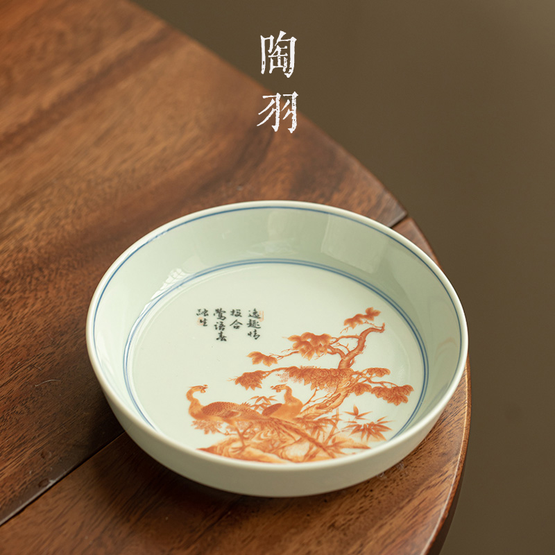 仿古矾红双凤壶承干泡台