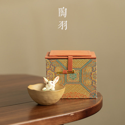 柴烧花隅兔栖主人杯家用中式茶杯个人专用品茗杯茶碗单杯礼盒装