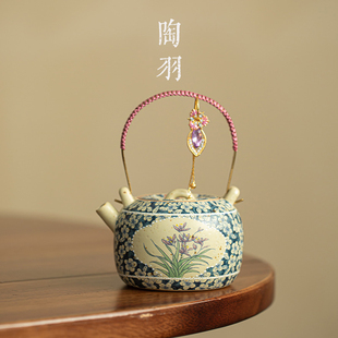 青花火石红疏影含香提梁壶家用陶瓷泡茶壶单壶过滤功夫茶具闷茶壶