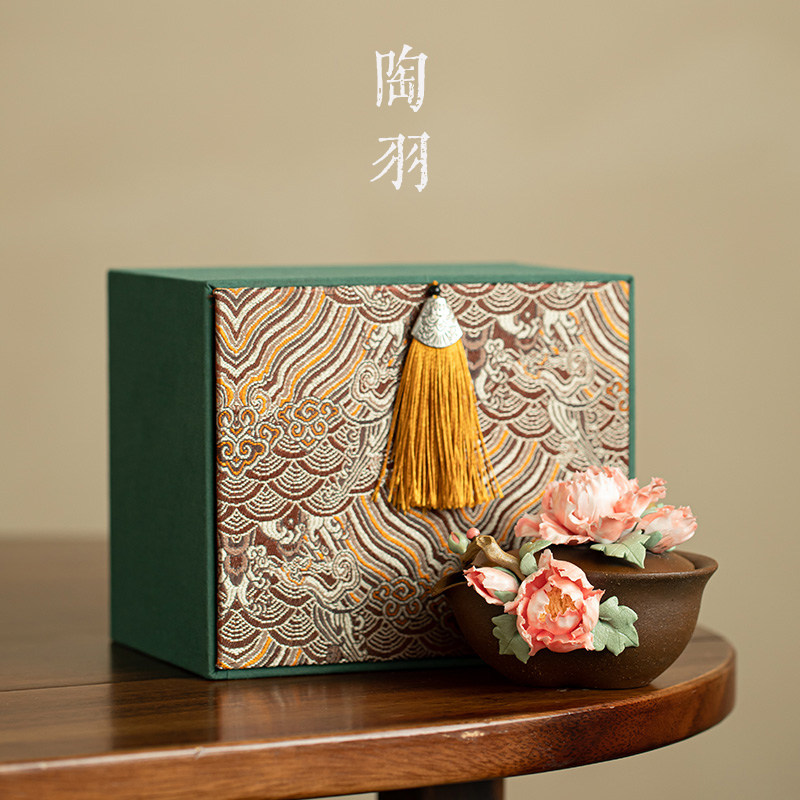 柴烧手作陶艺牡丹葫芦宝瓶礼盒装高档家用陶瓷茶壶功夫茶具手抓壶