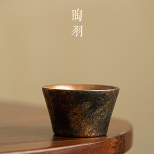 志野鎏金马蹄主人杯家用陶瓷茶杯个人专用品茗杯功夫茶具喝茶单杯