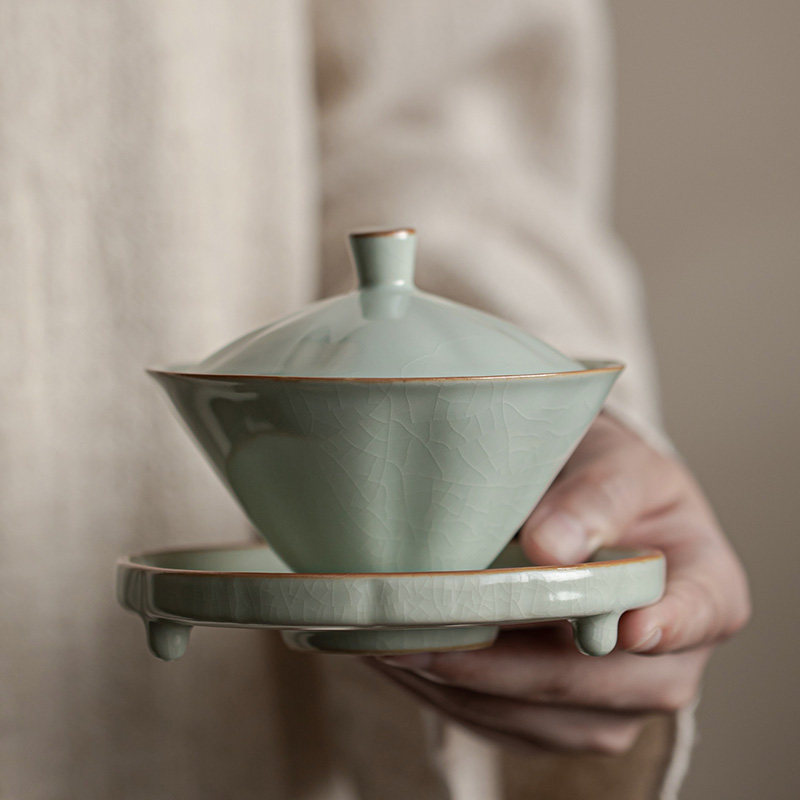 陶羽国风汝窑斗笠三才盖碗茶杯功夫茶具盖碗单个高档汝瓷陶瓷盖碗,餐饮具,盖碗,淘宝优惠券,粉丝福利购,淘宝优惠卷