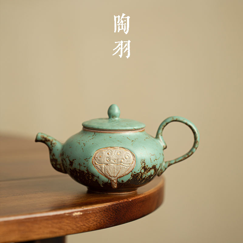 青苔釉莲生吉祥正把壶新中式家用防烫陶瓷茶壶高档功夫茶具泡茶壶