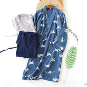 家居中长款 晨袍纯棉男士 春夏睡袍绉布棉纱和服日式 浴袍 亲肤 开衫